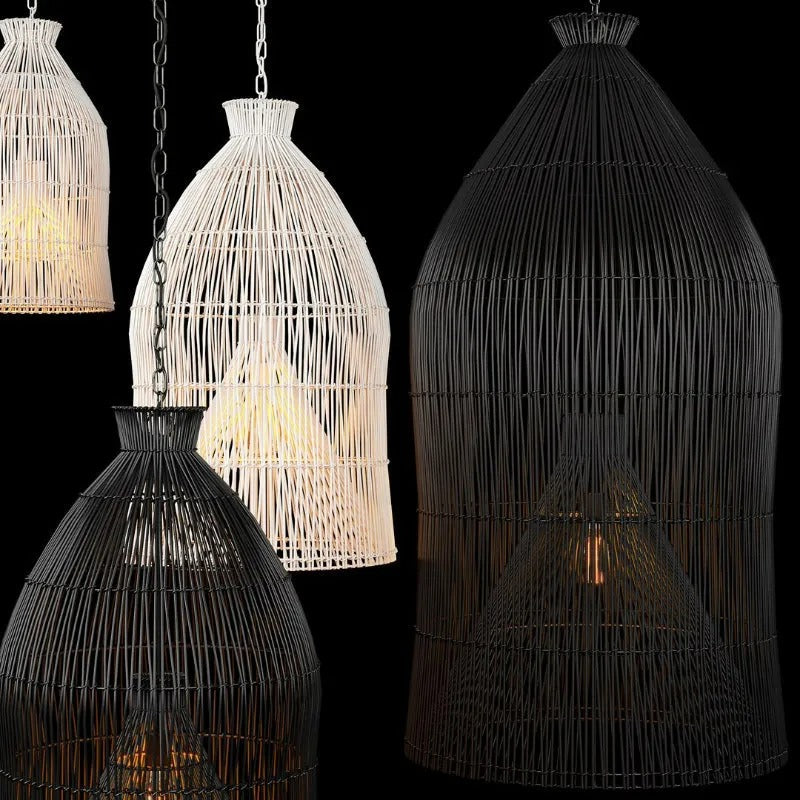 Ritta Design Birdcage LED Pendant Light Metal Rattan Bedroom Living Room