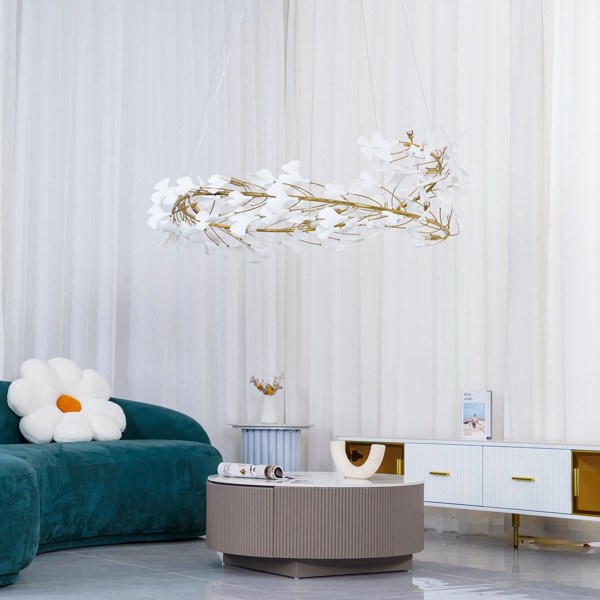 Olivia GinkLuxe Modern Golden LED Chandelier, & Ceramic - Letslighting