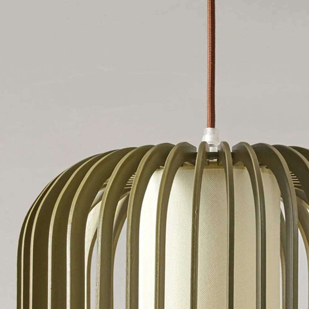 Muto Modern Birdcage Wood/Fabric Pendant Light