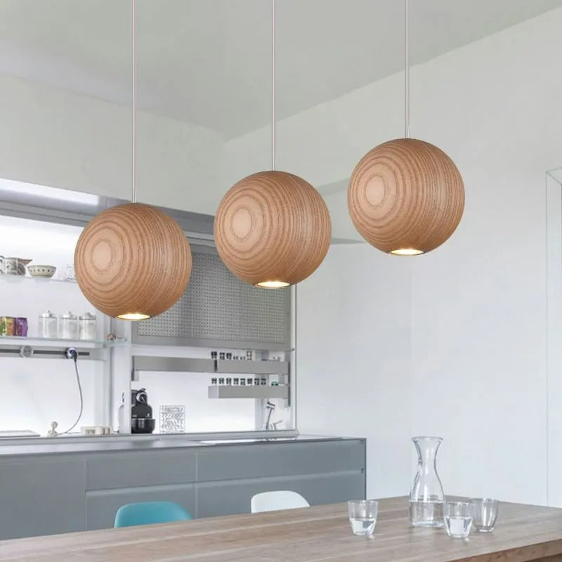 Muto Pendant Light Globe Minimalist Cluster Wood Kitchen Island