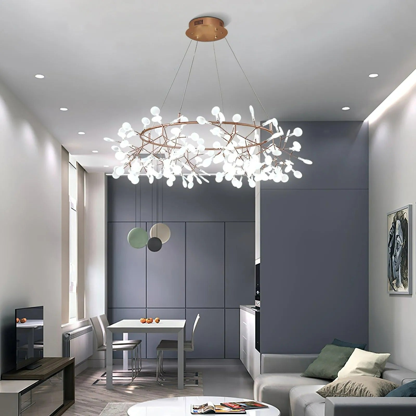 Olivia Unique Round Sputnik Art Deco Firefly Chandelier Living Room/ Bedroom - Letslighting