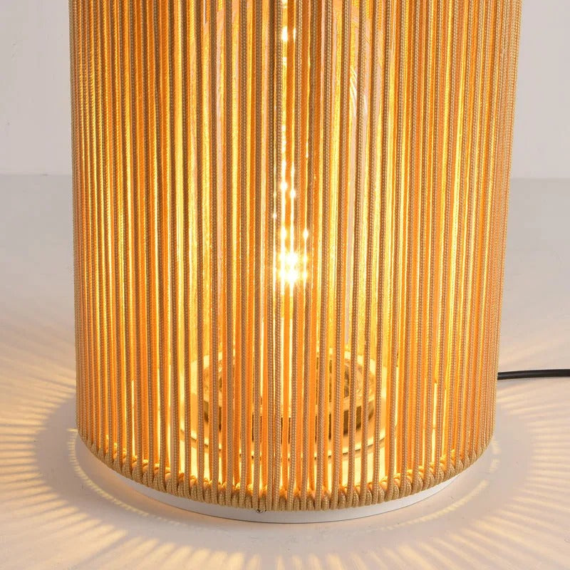 Ritta Retro Metal/Rattan Floor Lamp, Hardwired/Solar/LED, Outdoor