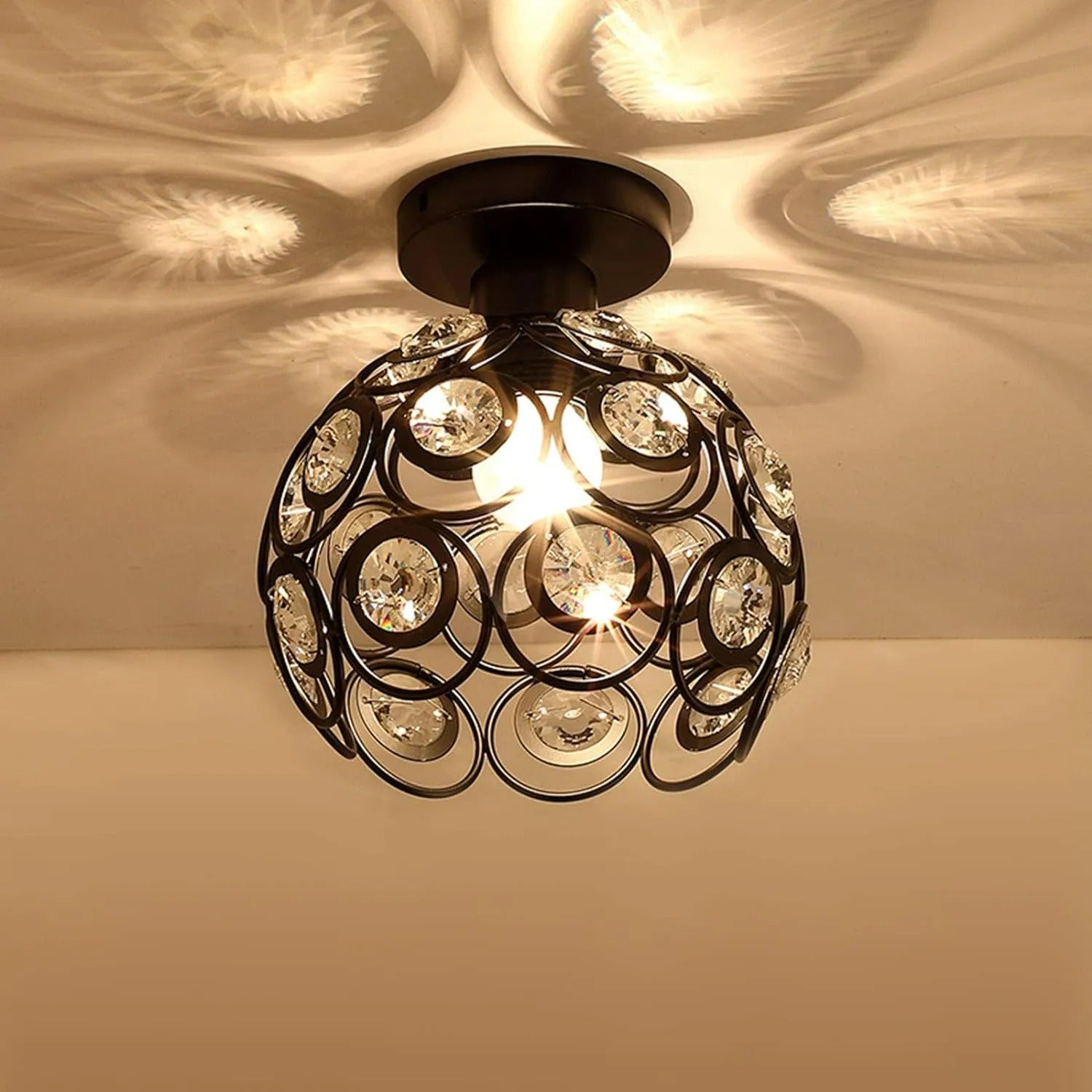 Arisha Modern Flush Mount Ceiling Light Black Gold Glass Bedroom