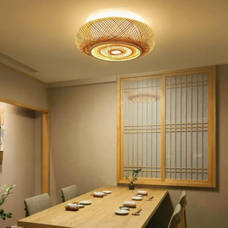 Ritta Rattan Woven Rustic LED Flush Mount Ceiling Light