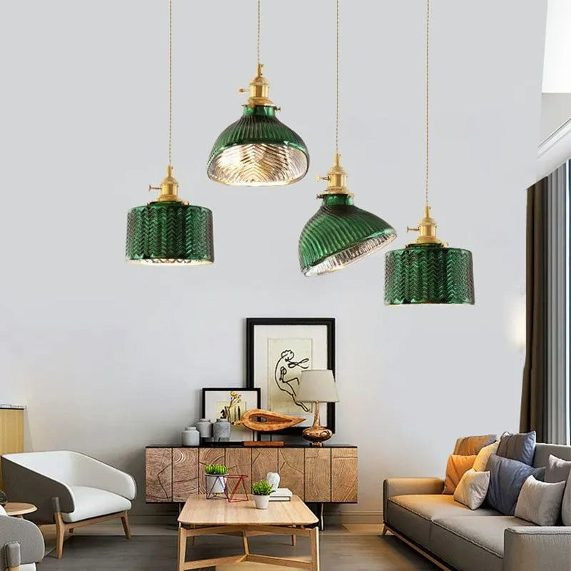 Valentina Retro LED Pendant Light Metal Green Glass Dining Room