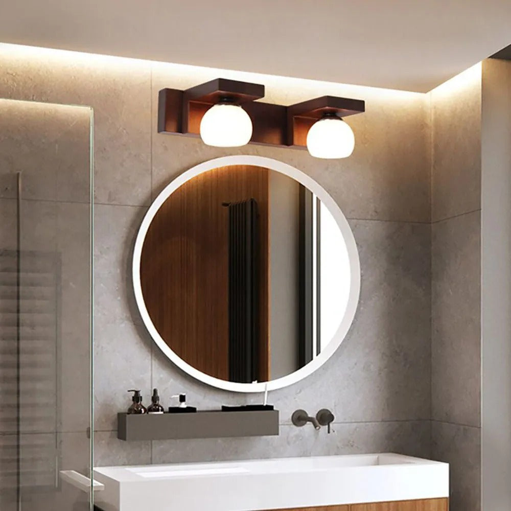 Muto Vintage Mirror Front Vanity Wall Lamp Wood Glass