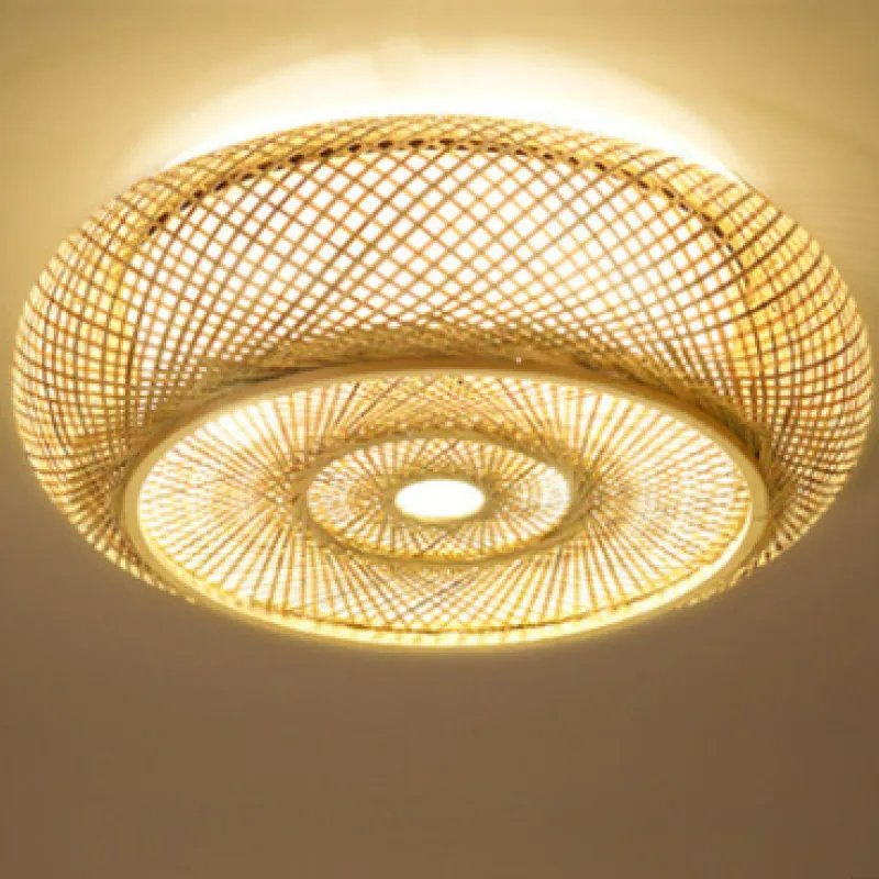 Ritta Rattan Woven Rustic LED Flush Mount Ceiling Light