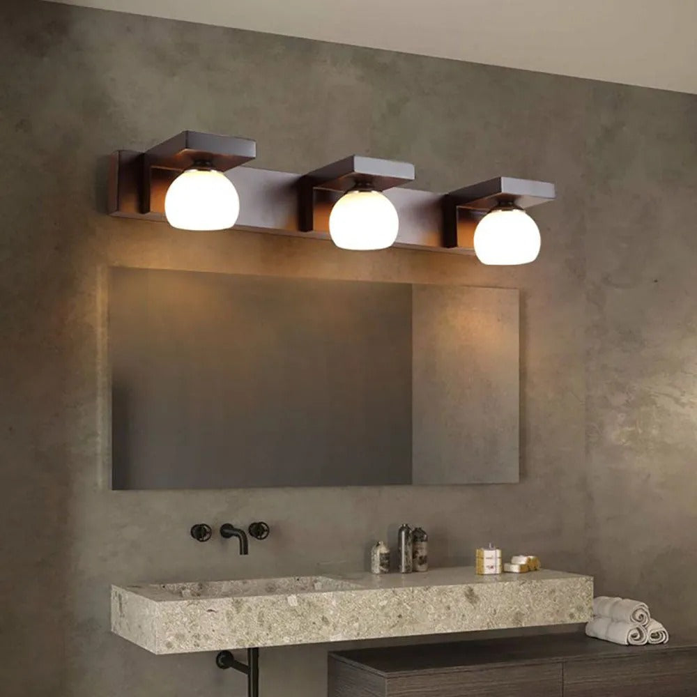 Muto Vintage Mirror Front Vanity Wall Lamp Wood Glass