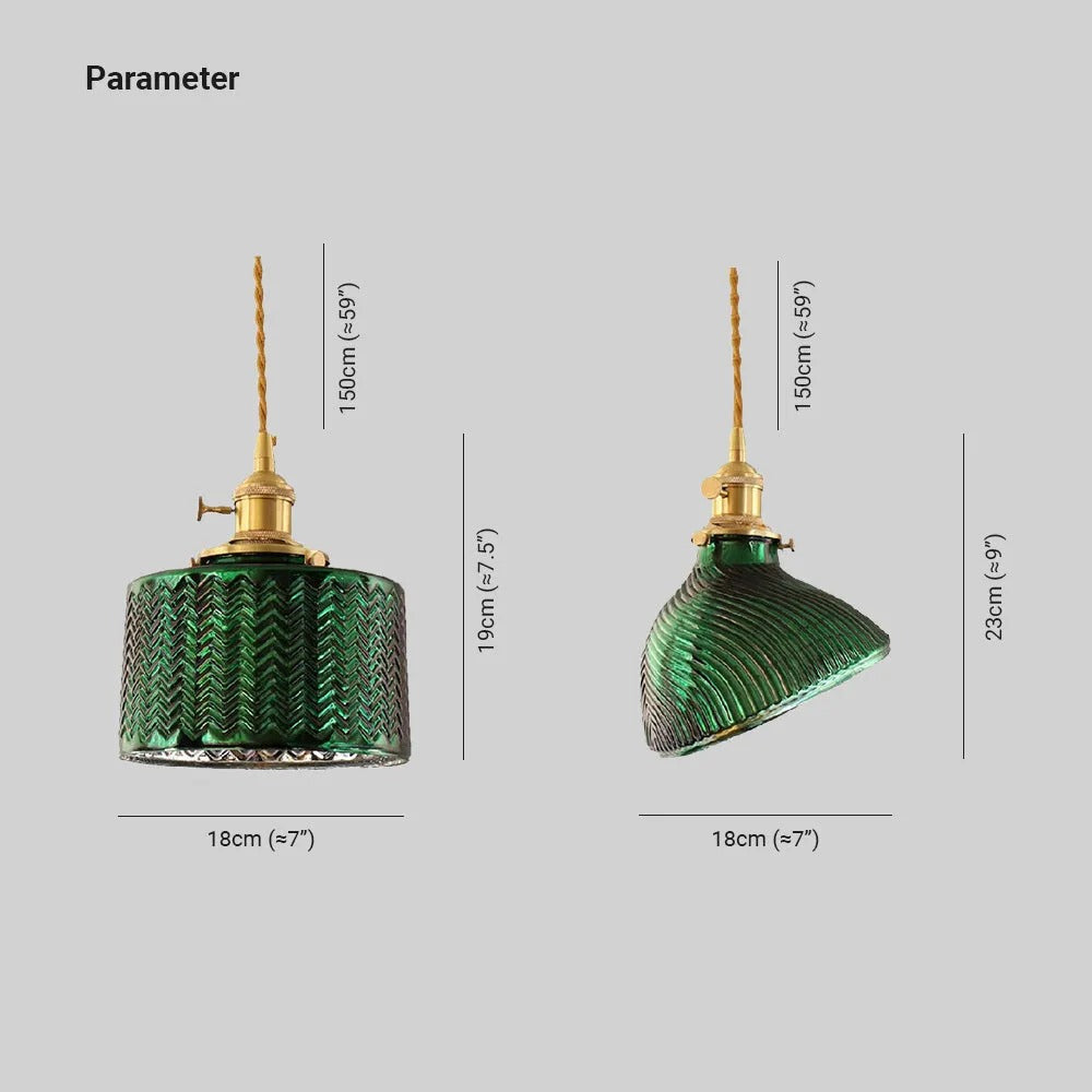 Valentina Retro LED Pendant Light Metal Green Glass Dining Room