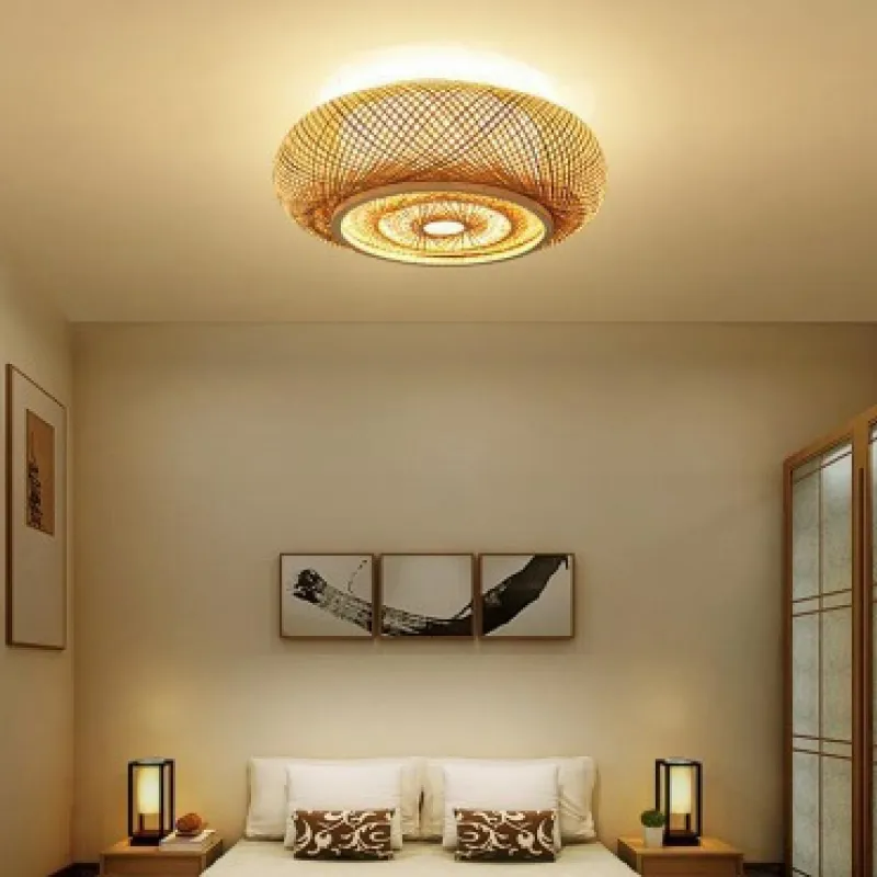 Ritta Rattan Woven Rustic LED Flush Mount Ceiling Light