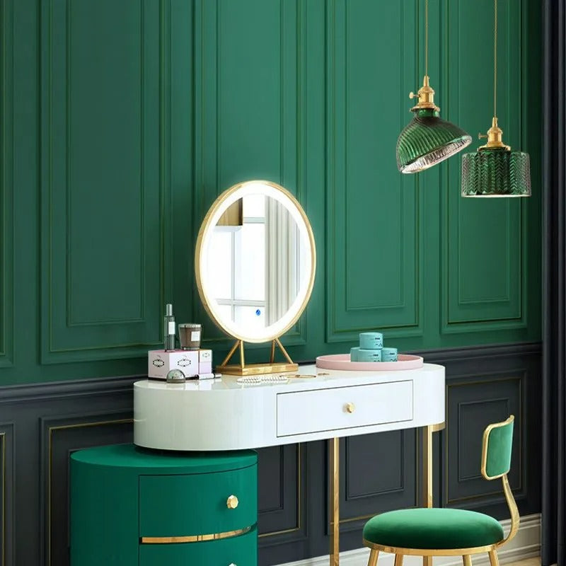 Valentina Retro LED Pendant Light Metal Green Glass Dining Room