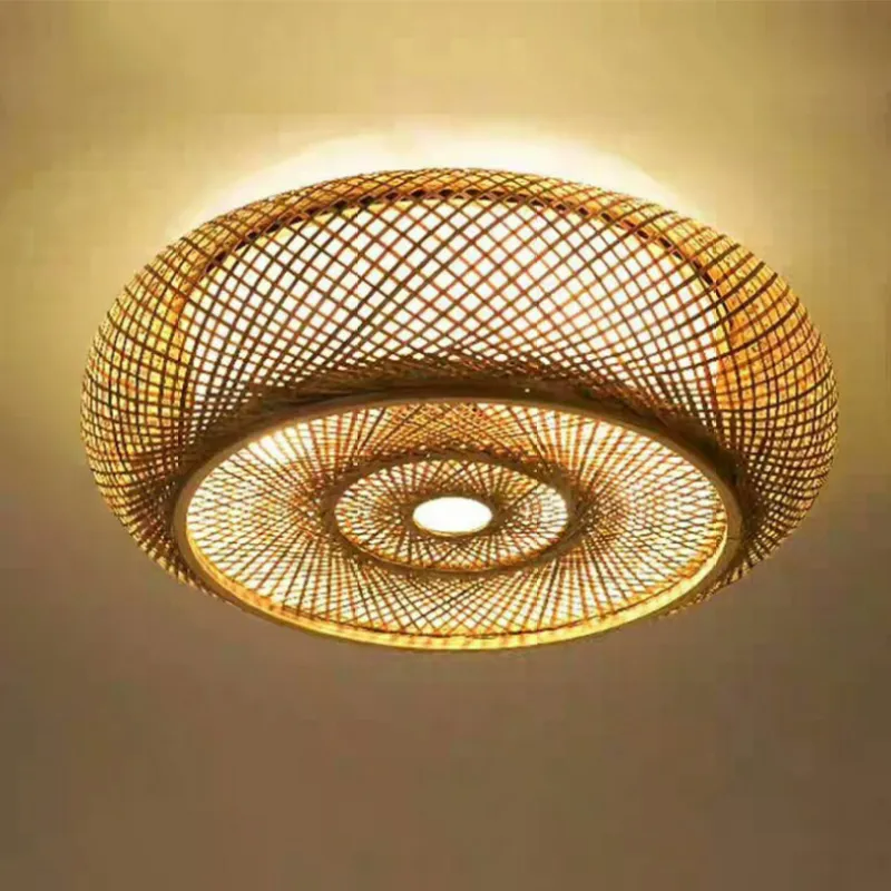 Ritta Rattan Woven Rustic LED Flush Mount Ceiling Light