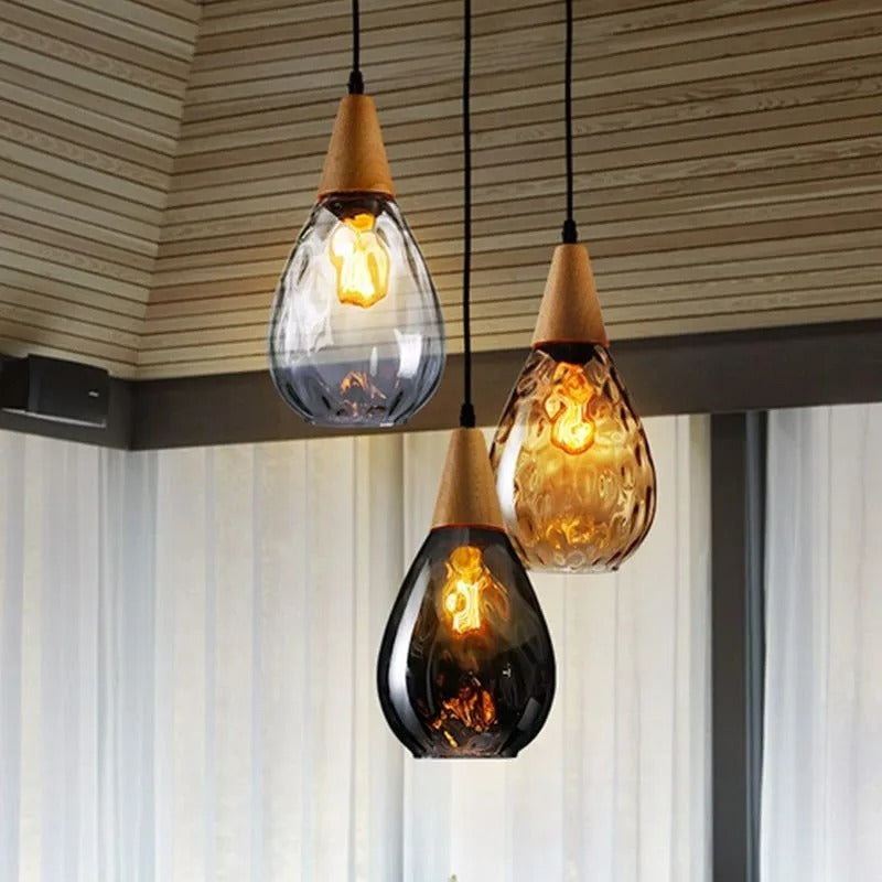 Avi Vintage Teardrop Pendant Light, Glass/Wood - Letslighting