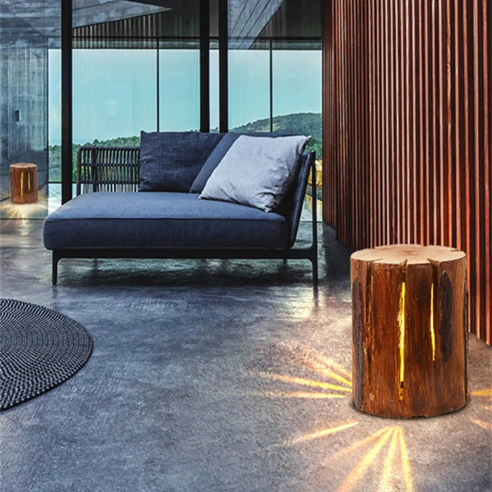 Ray Natural Column Wood Outdoor Floor Lamp Table