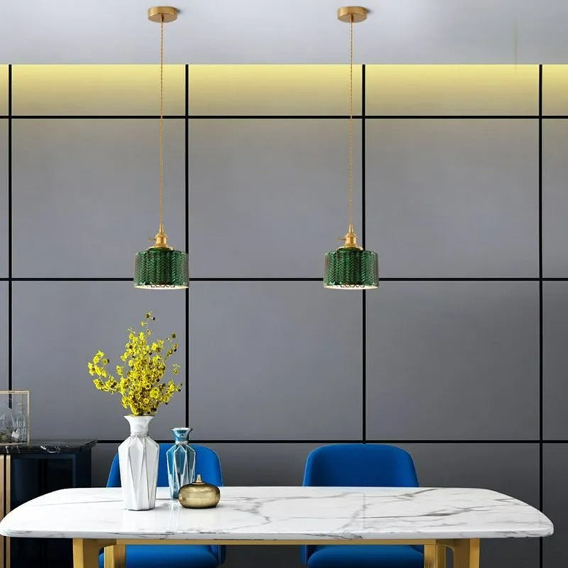 Valentina Retro LED Pendant Light Metal Green Glass Dining Room