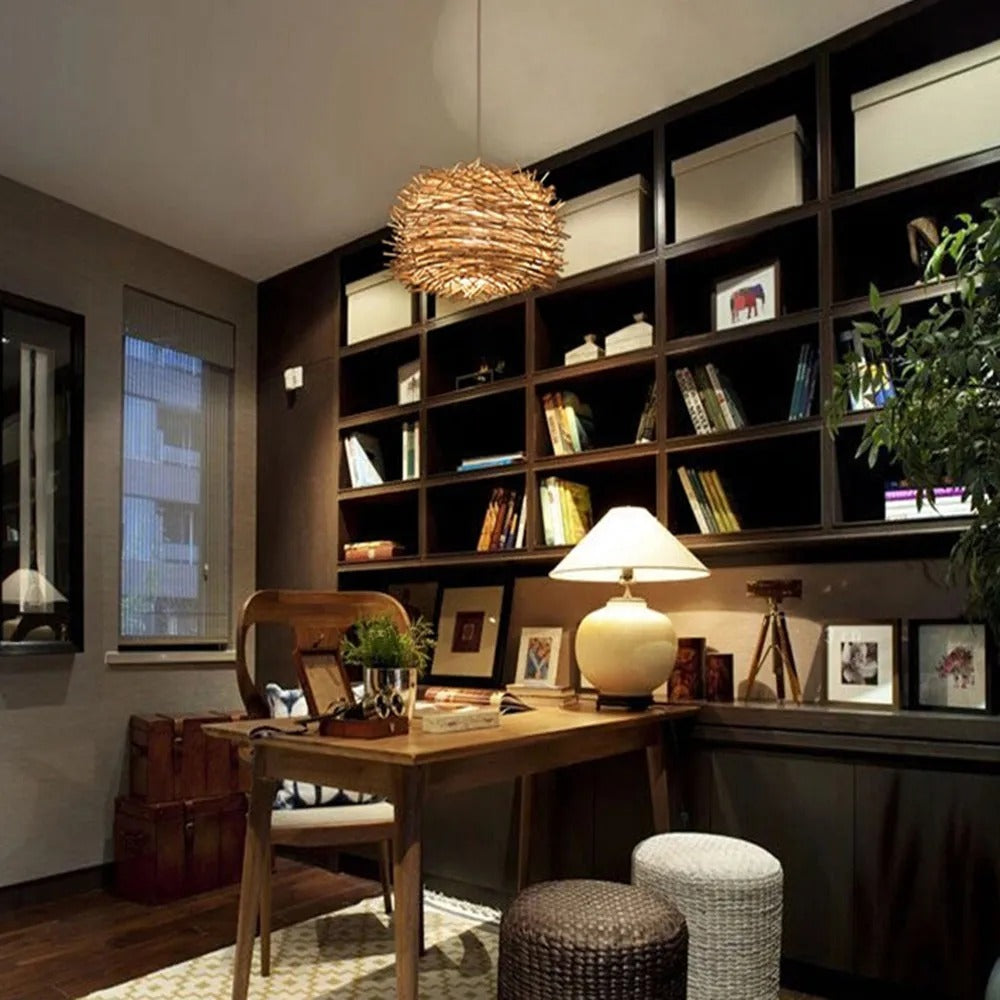 Muto Wooden Bird Ritta Rattan Pendant Light Wood