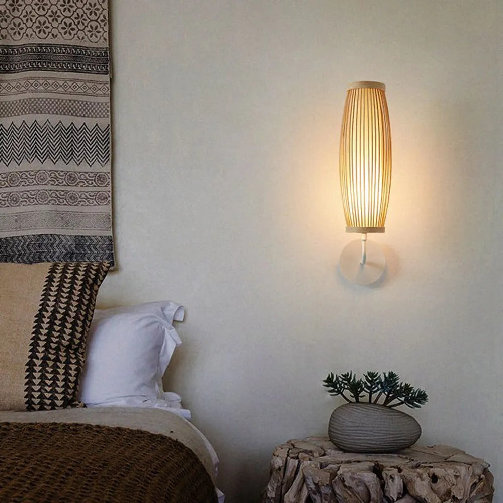 Ritta Japanese Cylindrical Rattan Wall Lamp Bamboo Bedroom