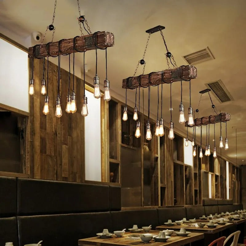 Epoch Linear Retro Wood Pendant Light, Bronze - Letslighting