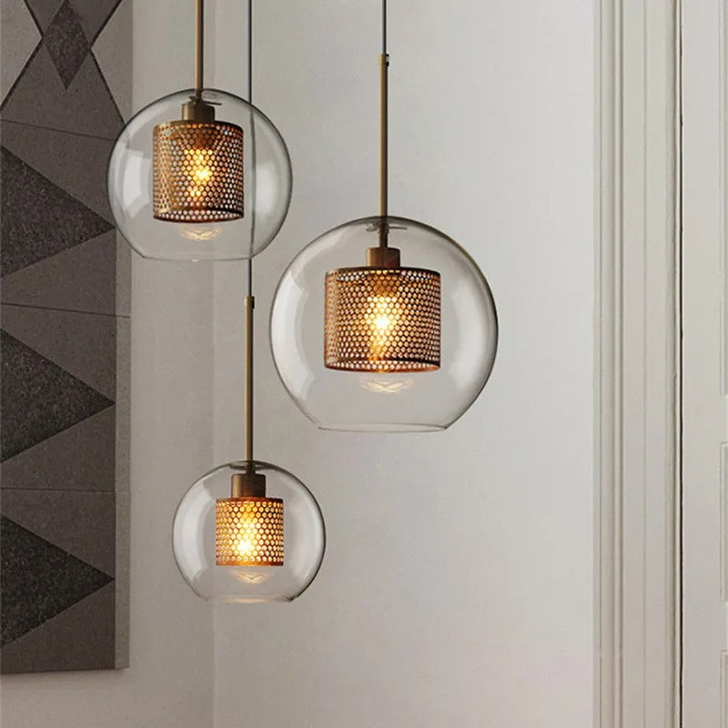 Arisha Contemporary Golden Pendant Light, Metal/Glass, Globe/Cylindric