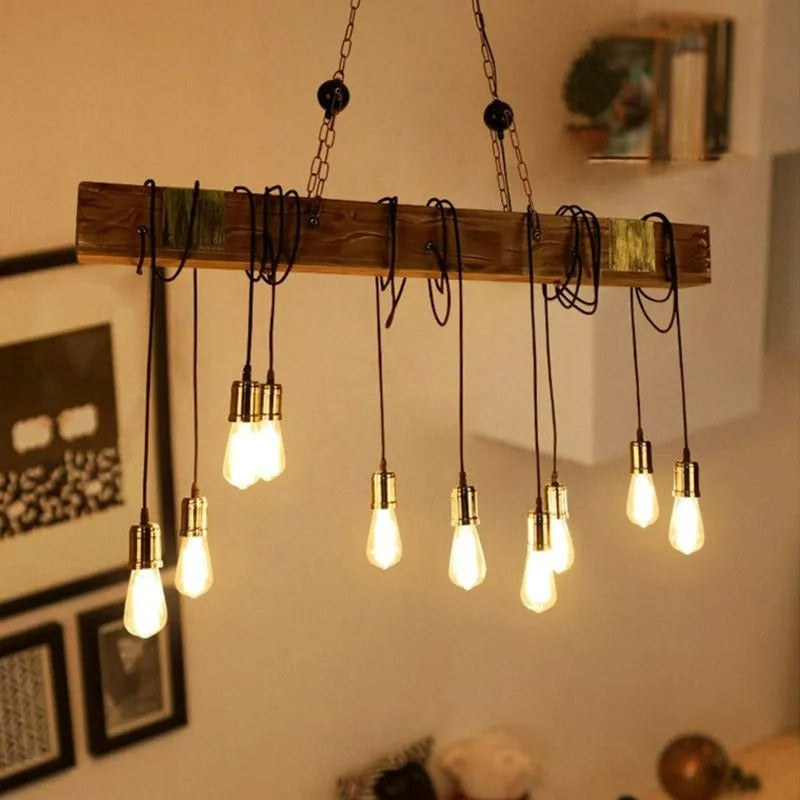 Epoch Linear Retro Wood Pendant Light, Bronze - Letslighting