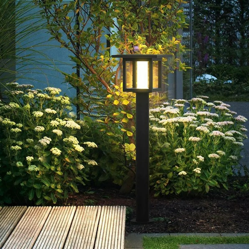 Ray Modern Metal Lantern Shaped Solar Outdoor Bollard Light