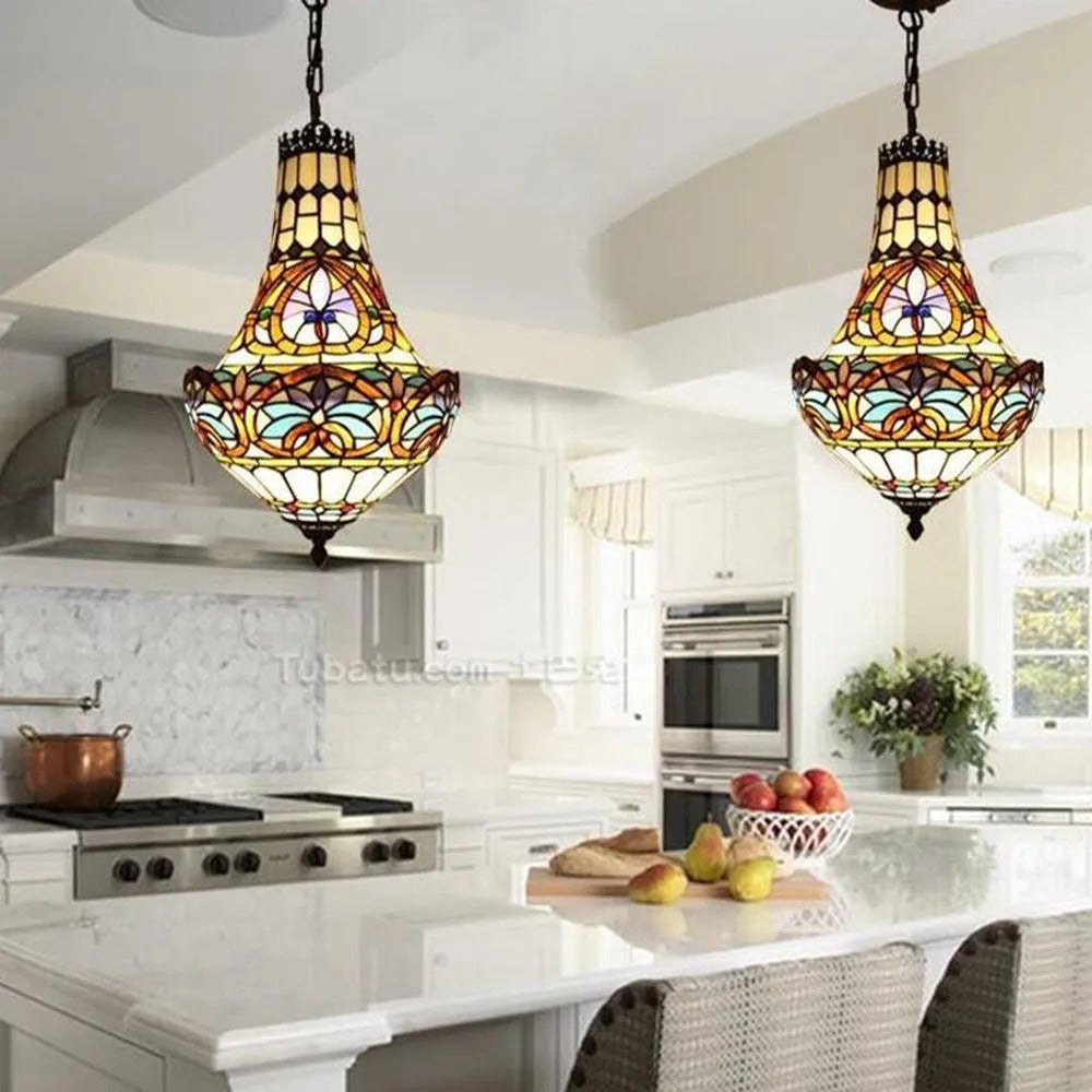 Tiffany Vintage Vase Stained Glass Colorful Pendant Light, Kitchen Island