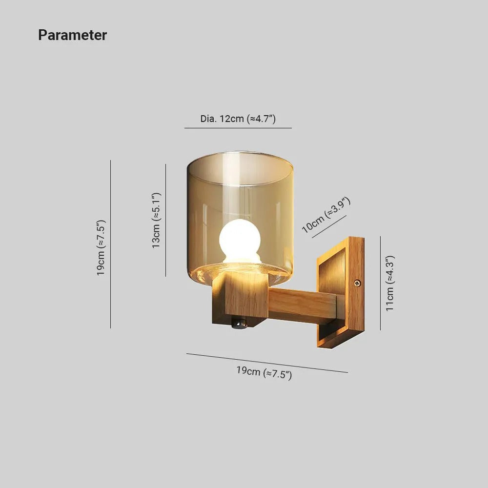 Muto Vintage Cylindrical Mini Wall Lamp, Wood/Glass - Letslighting
