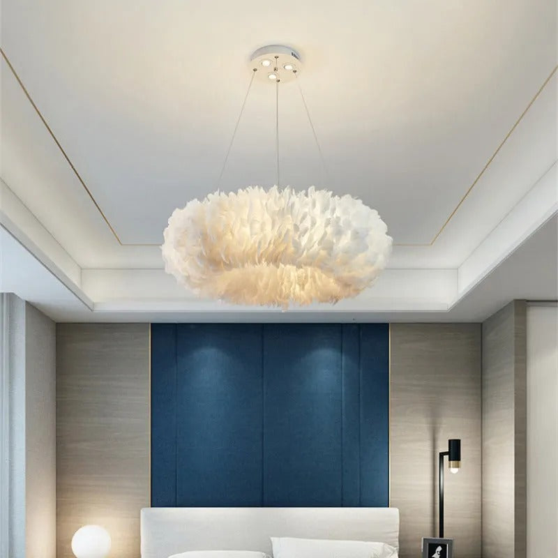 O'Moore Romantic Ring Feather/ Pendant Light, Natural Feather - Letslighting