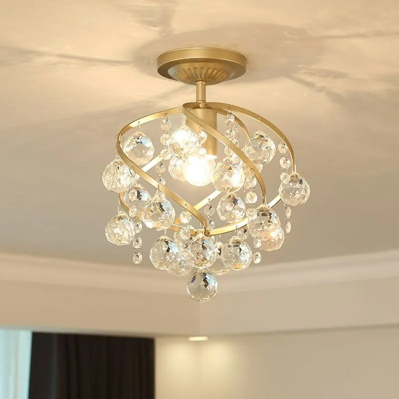 Kristy Luxury Globe Crystal Semi-Flush Mount Ceiling Light, Brass - Letslighting