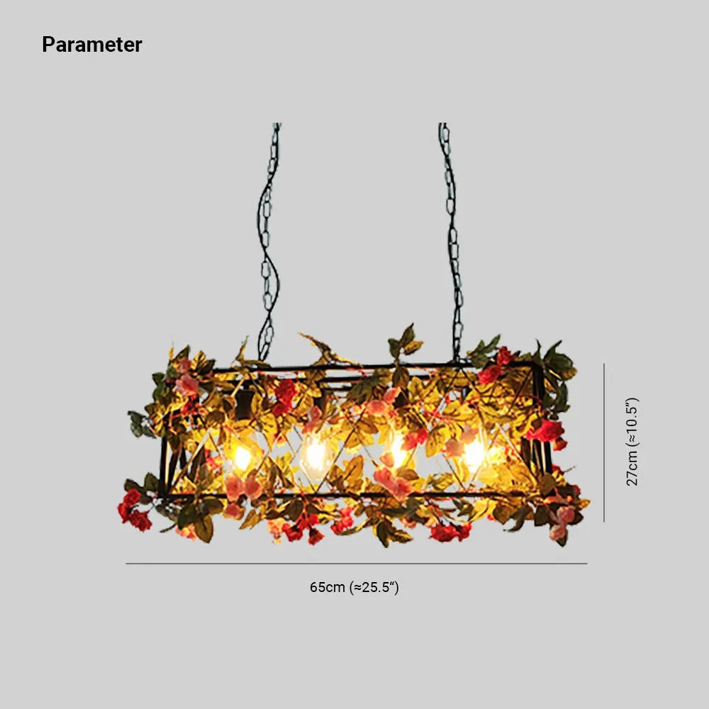 Ritta Rustic Art Deco Plant Rectangle Pendant Light
