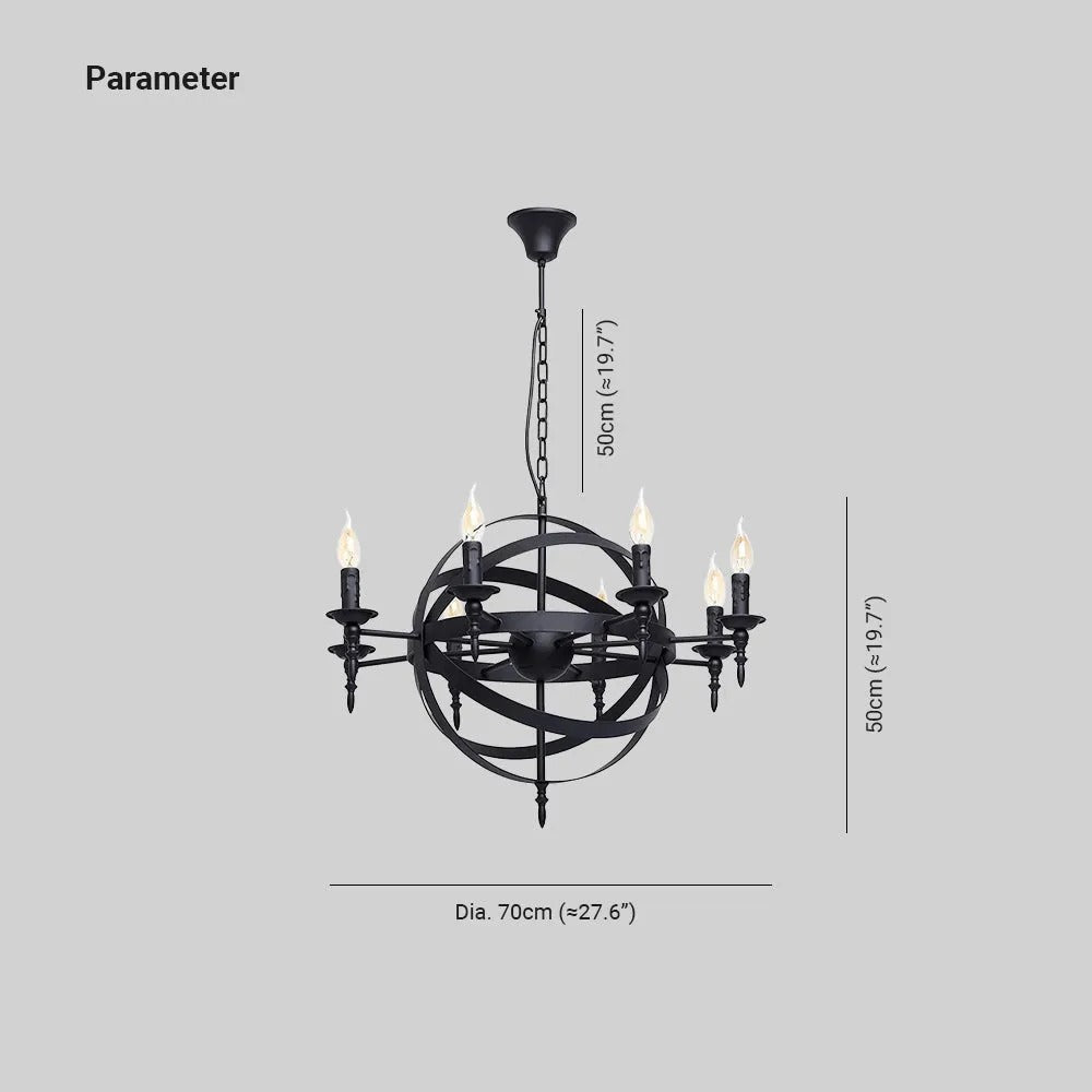 Silva Retro Candle LED Chandelier Metal Glass Black Dining Room