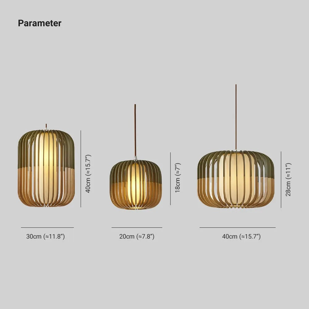 Muto Modern Birdcage Wood/Fabric Pendant Light