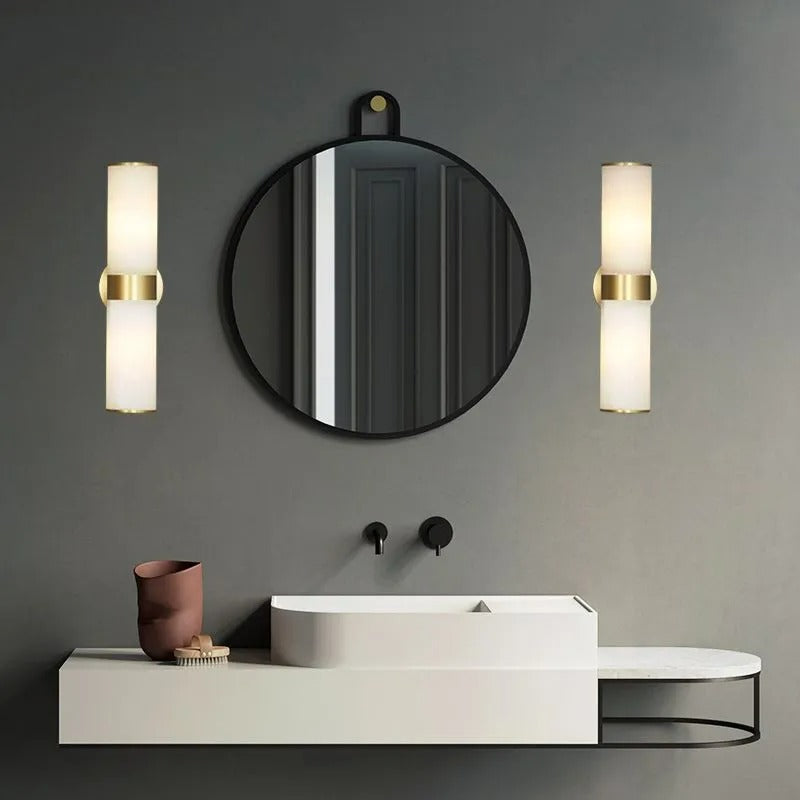 Arisha Modern Double Headed Metal Stone Vanity Wall Lamp, Brass