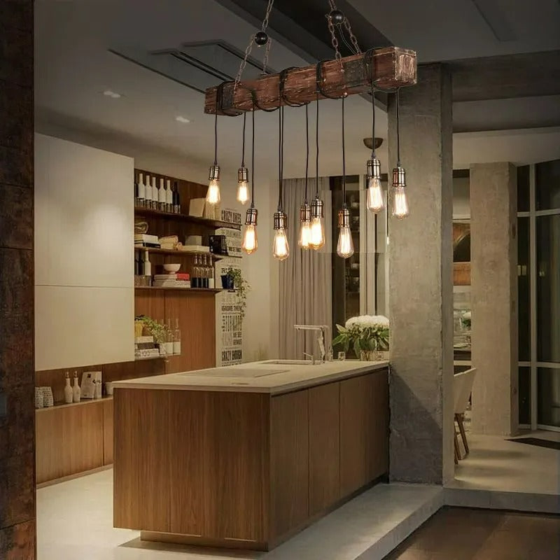 Epoch Linear Retro Wood Pendant Light, Bronze - Letslighting