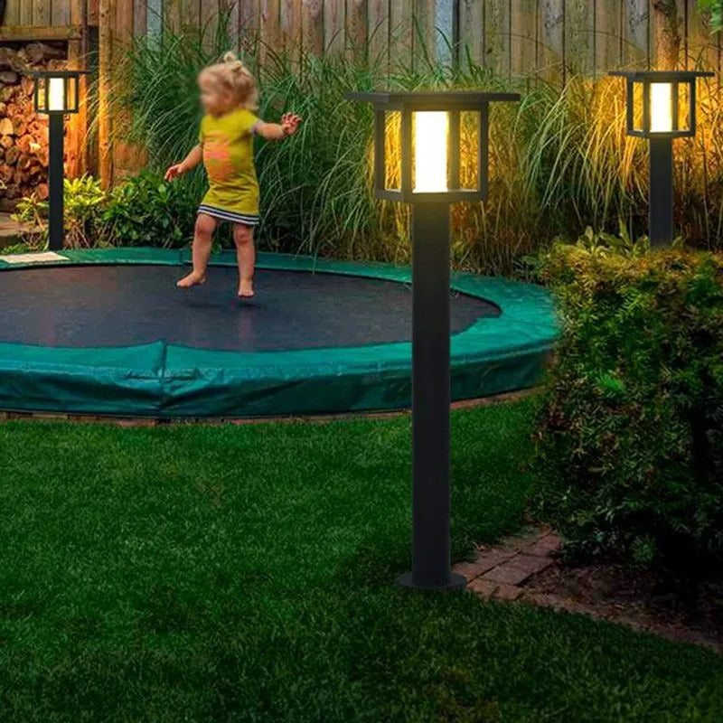 Ray Modern Metal Lantern Shaped Solar Outdoor Bollard Light