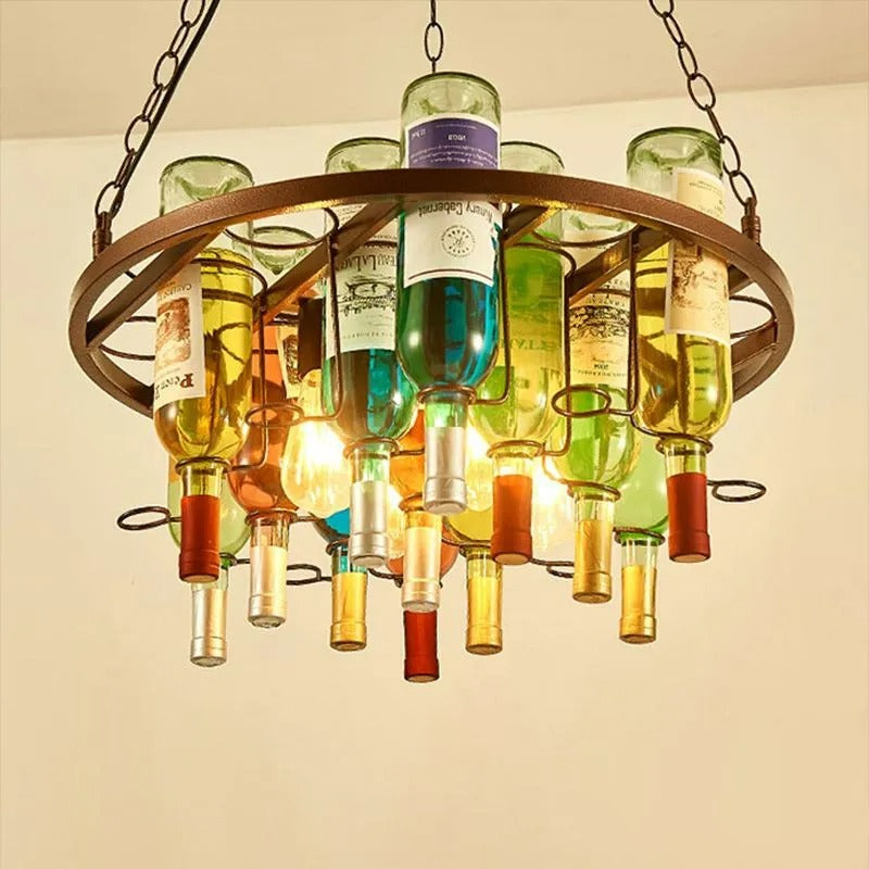 Valentina Antique Wine Bottle Metal/Glass Colorful Pendant Light