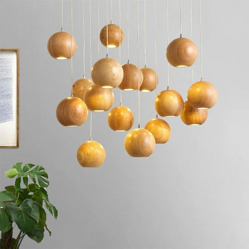 Muto Pendant Light Globe Minimalist Cluster Wood Kitchen Island