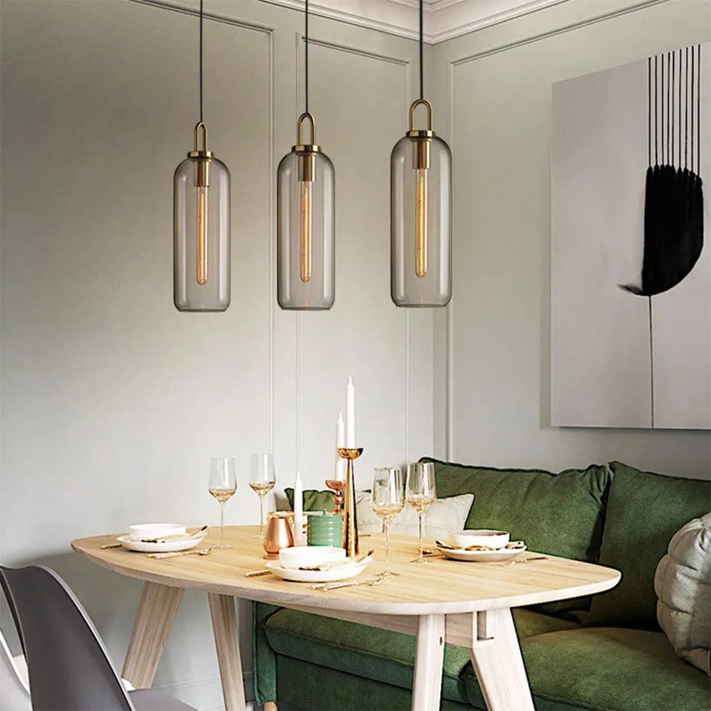 Valentina Clear& Glass Cylinder Pendant Light, 2 Color