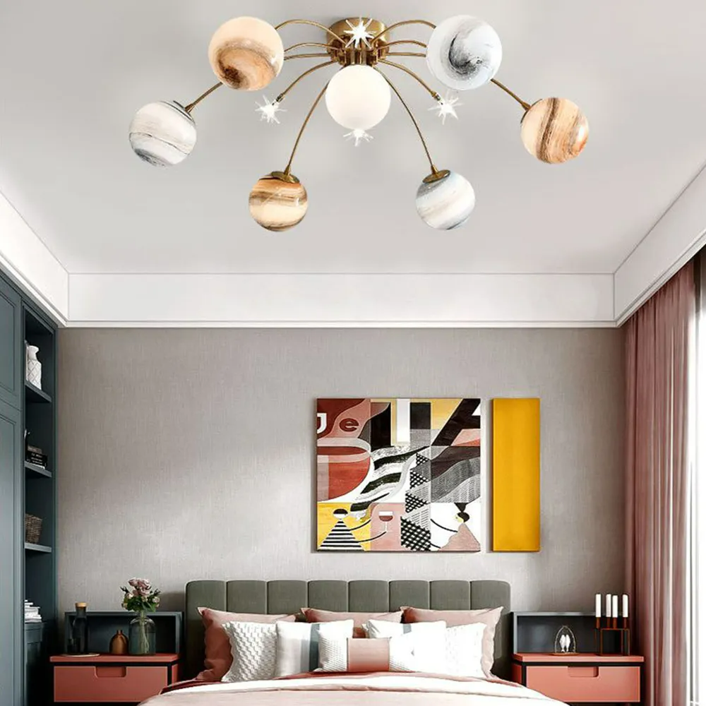 Aria Modern Planet Flush Mount Ceiling Light, Living Room