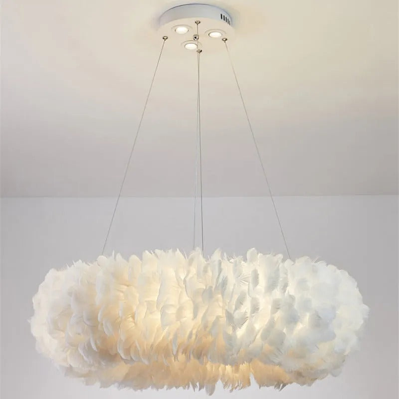 O'Moore Romantic Ring Feather/ Pendant Light, Natural Feather - Letslighting