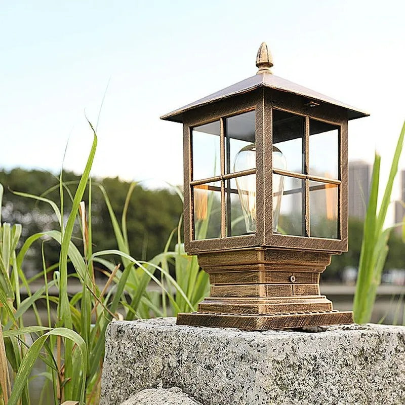 Ray Modern Metal Glass Lantern LED Outdoor Light Post