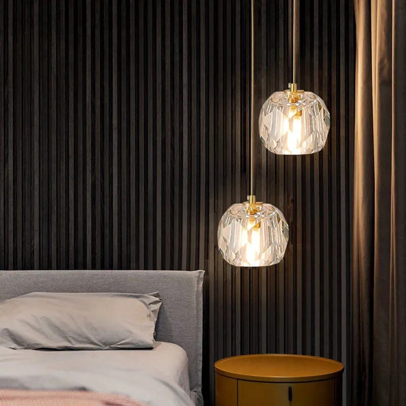 Kristy Diamond Facet Golden Pendant Light, Metal/Acrylic