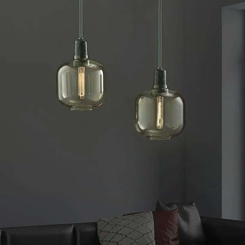 Valentina Designer Cylinder Pendant Light, Marble & Glass, 4.3"/6.7" - Letslighting