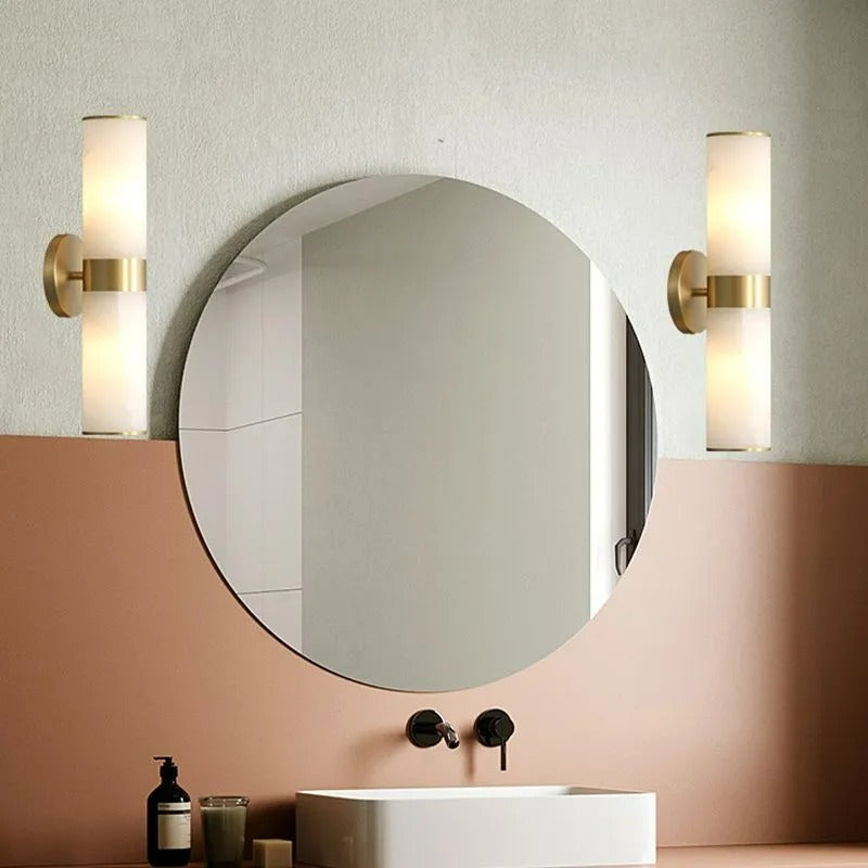 Arisha Modern Double Headed Metal Stone Vanity Wall Lamp, Brass