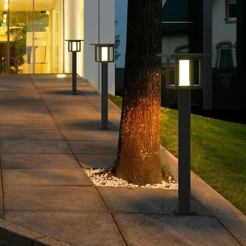 Ray Modern Metal Lantern Shaped Solar Outdoor Bollard Light