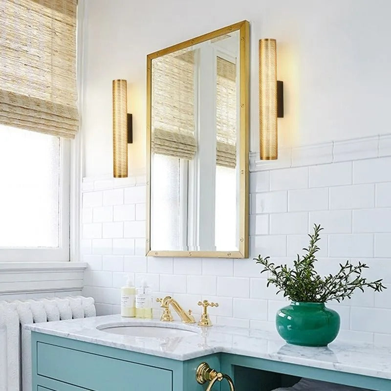Arisha Modern Geometric Column Metal Vanity Wall Lamp, Brass