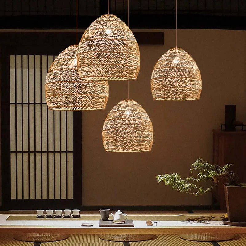 Ritta Rattan Bamboo Lampshade Hand Knitted Pendant Light