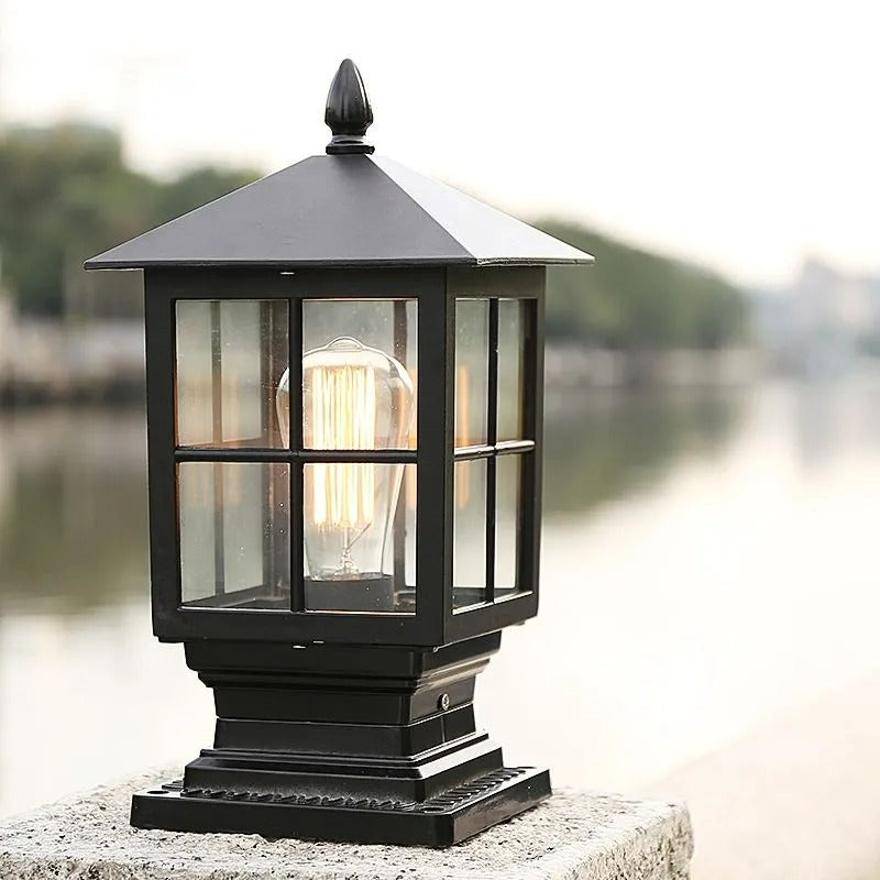 Ray Modern Metal Glass Lantern LED Outdoor Light Post