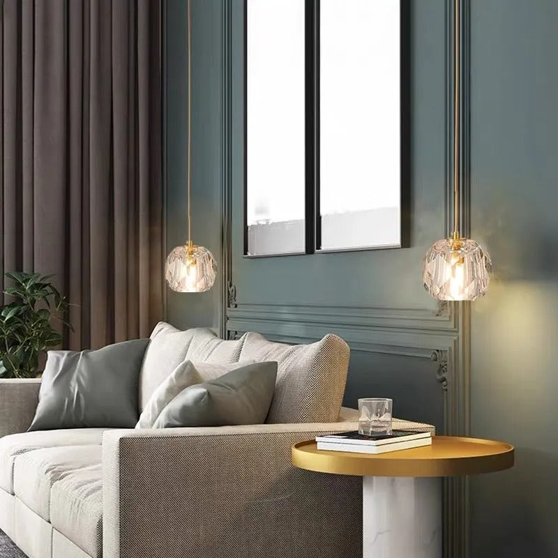 Kristy Diamond Facet Golden Pendant Light, Metal/Acrylic