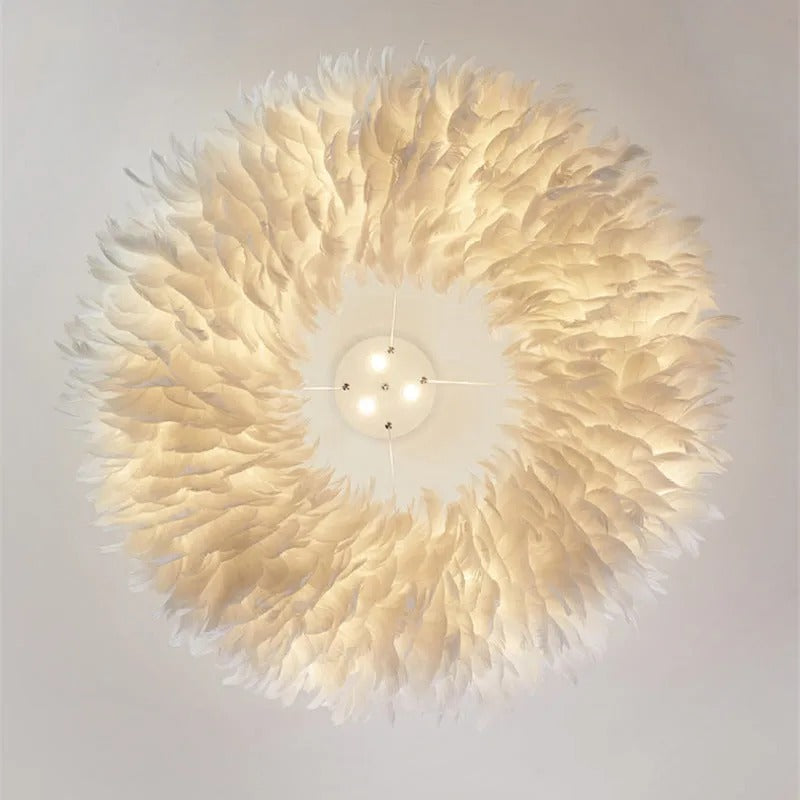 O'Moore Romantic Ring Feather/ Pendant Light, Natural Feather - Letslighting